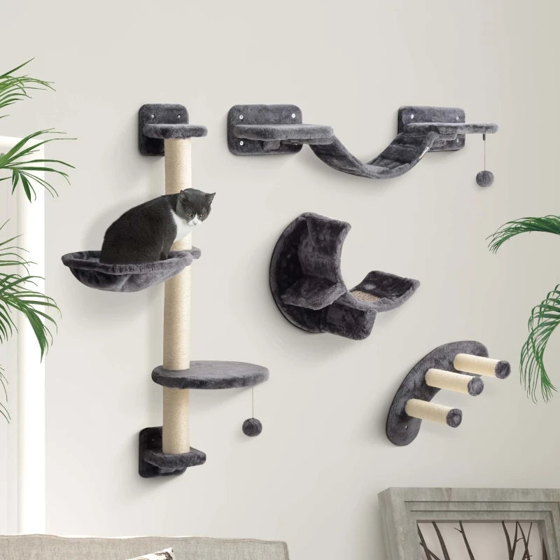 Cat Climbing Wall 4-Piece Set with Hammock, Cat Bridge (Up to 5 Kg), Dark Grey, On-Site