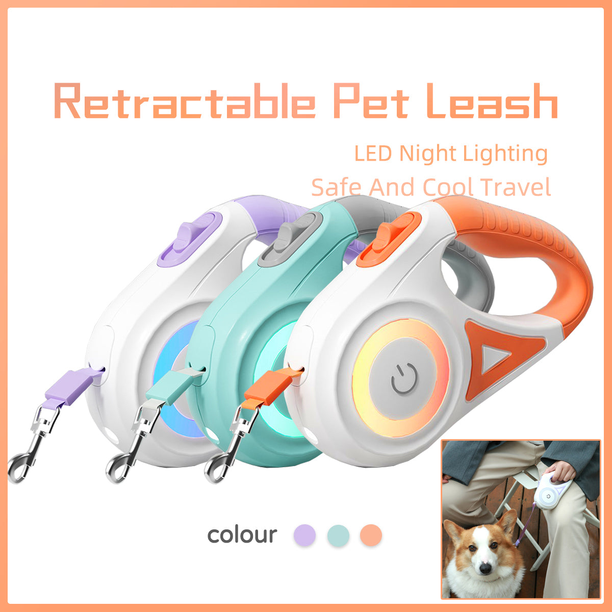 Retractable Dog Leash and Collar Set with Automatic Tension Control for Small to Medium Breeds
