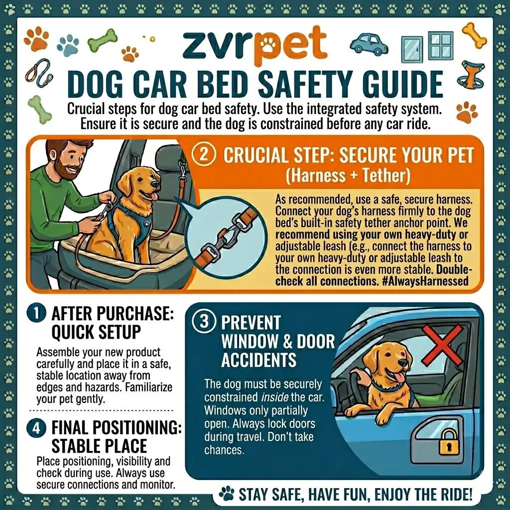 Zvrpet Premium Detachable and Washable Memory Foam Dog Car Seat with Adjustable Straps and Anti-Slip Base for SUVs and Outdoor Use