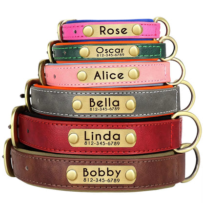 Customizable PU Leather Dog Collar with Padded Comfort and Complimentary Engraving for All Dog Sizes – Adjustable Design