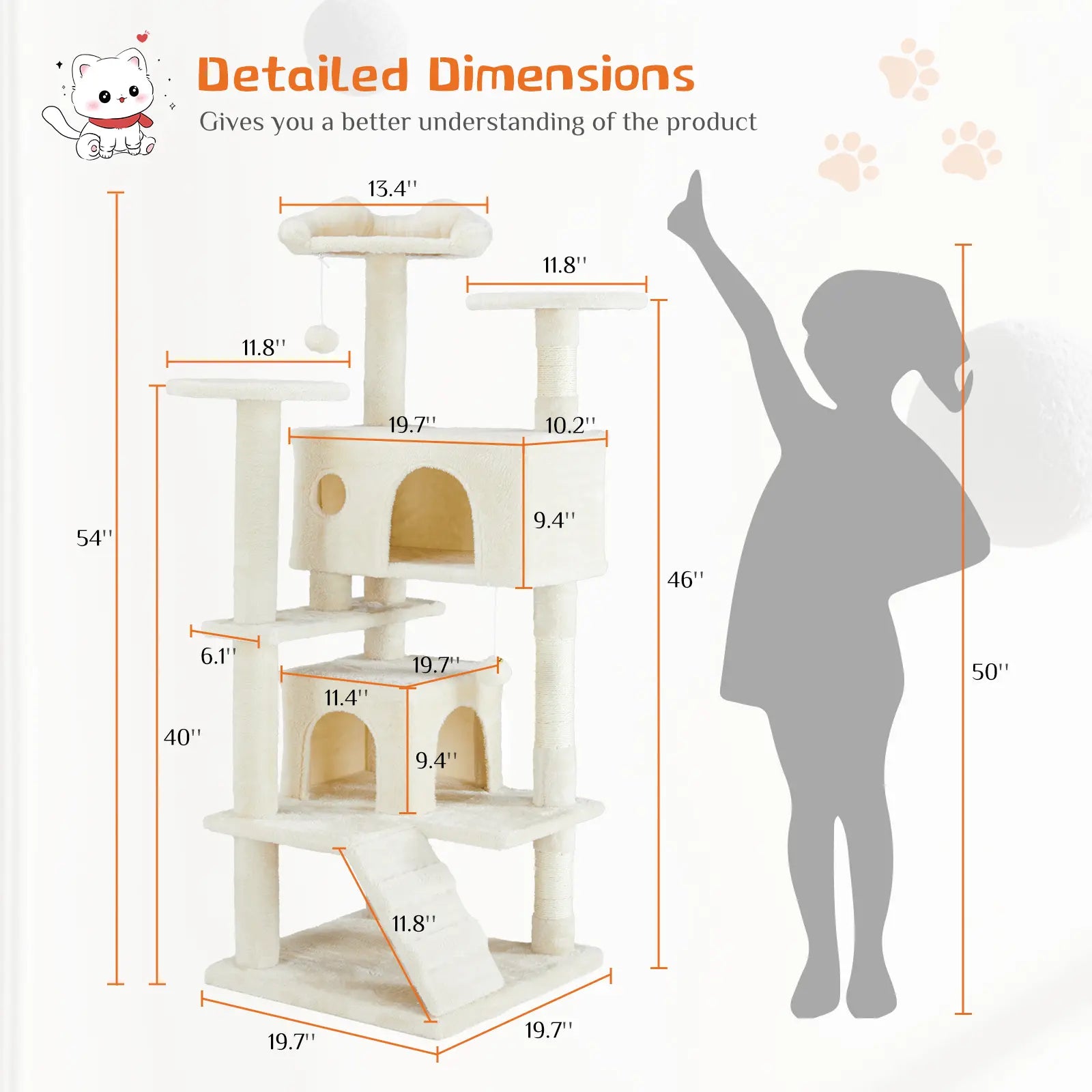 Pettrove Multi-Tier Indoor Cat Tree with Sisal Scratching Post, Condo, Climbing Ladder, and Plush Toy