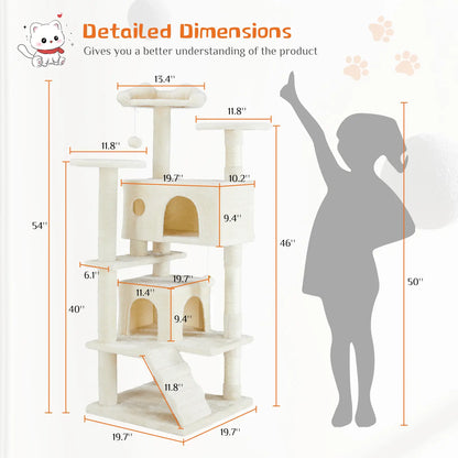 Pettrove Multi-Tier Indoor Cat Tree with Sisal Scratching Post, Condo, Climbing Ladder, and Plush Toy