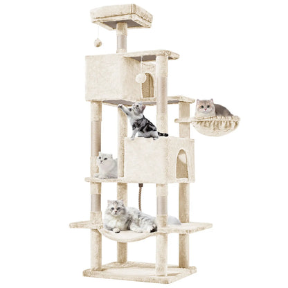 Pettrove Multi-Tier Indoor Cat Tree with Sisal Scratching Post, Condo, Climbing Ladder, and Plush Toy
