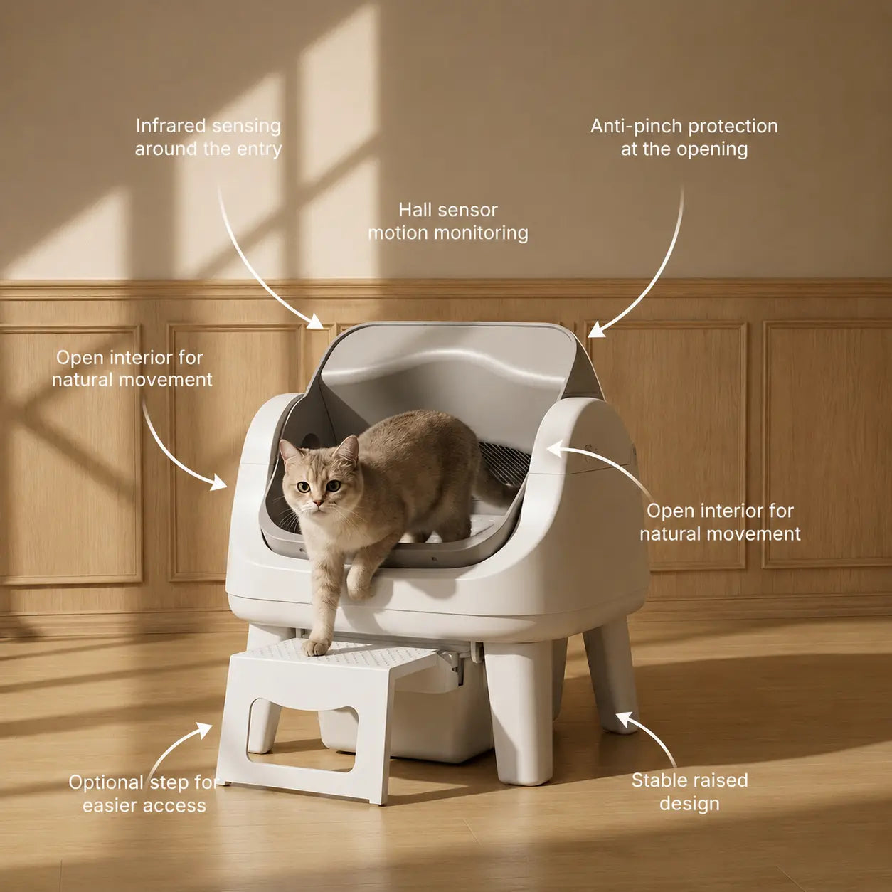 Petpivot AutoScooper 12 Lite Open-Top Automatic Self-Cleaning Cat Litter Box with Accessible Front Step and Enhanced Safety Features, No App Required