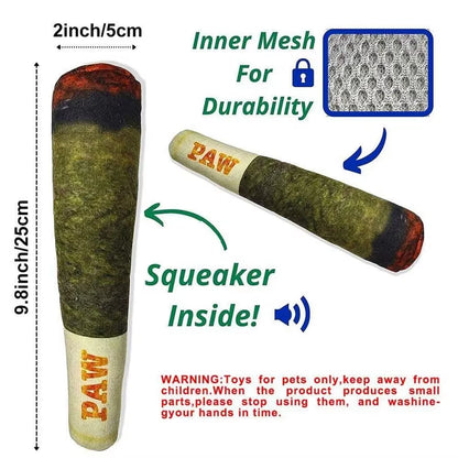 Durable Plush Interactive Chew Toy for Small Dogs - Cigar Design with Squeaker