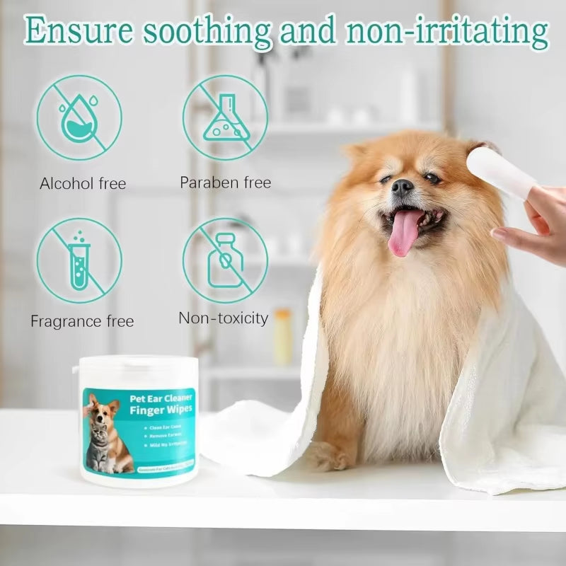 Pet Ear Cleaning Wipes - Disposable Ear Care Finger Covers for Convenient Cleaning of Ear Mites in Dogs