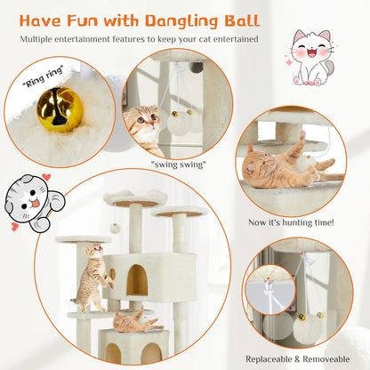 Pettrove Multi-Tier Indoor Cat Tree with Sisal Scratching Post, Condo, Climbing Ladder, and Plush Toy