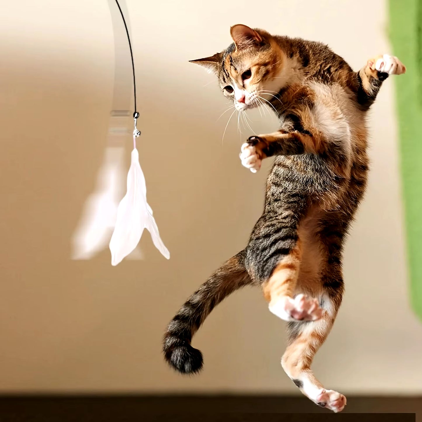 Interactive Cat Teaser Toy with Bell & Feather Wand - Long Suction Cup Pole for Engaging Playtime Experiences