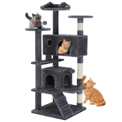 Pettrove Multi-Tier Indoor Cat Tree with Sisal Scratching Post, Condo, Climbing Ladder, and Plush Toy