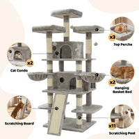FOOWIN 173 cm (68 in) Large Multi-Level Cat Tree Tower - Indoor Activity Center with 2 Condos, 3 Plush Perches, and Scratching Post for Cats and Kittens