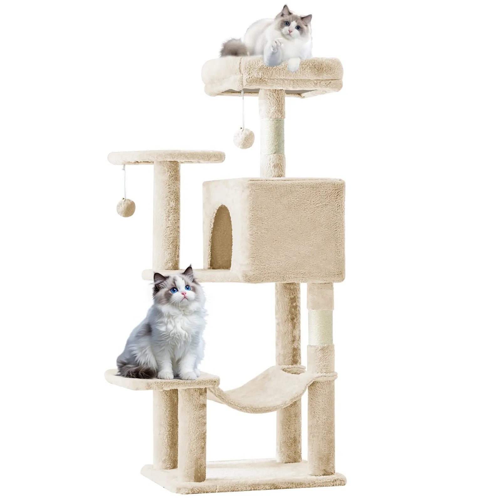 Pettrove Multi-Tier Indoor Cat Tree with Sisal Scratching Post, Condo, Climbing Ladder, and Plush Toy