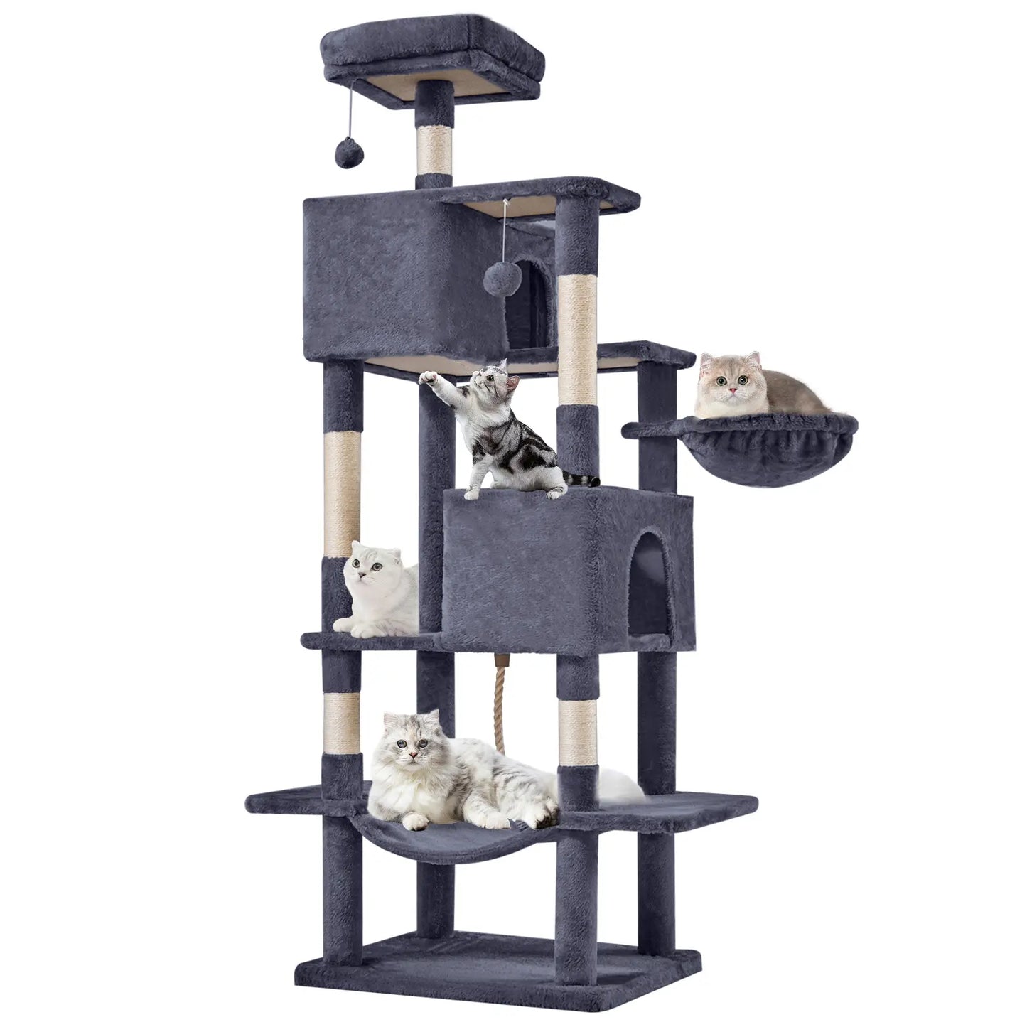 Pettrove Multi-Tier Indoor Cat Tree with Sisal Scratching Post, Condo, Climbing Ladder, and Plush Toy