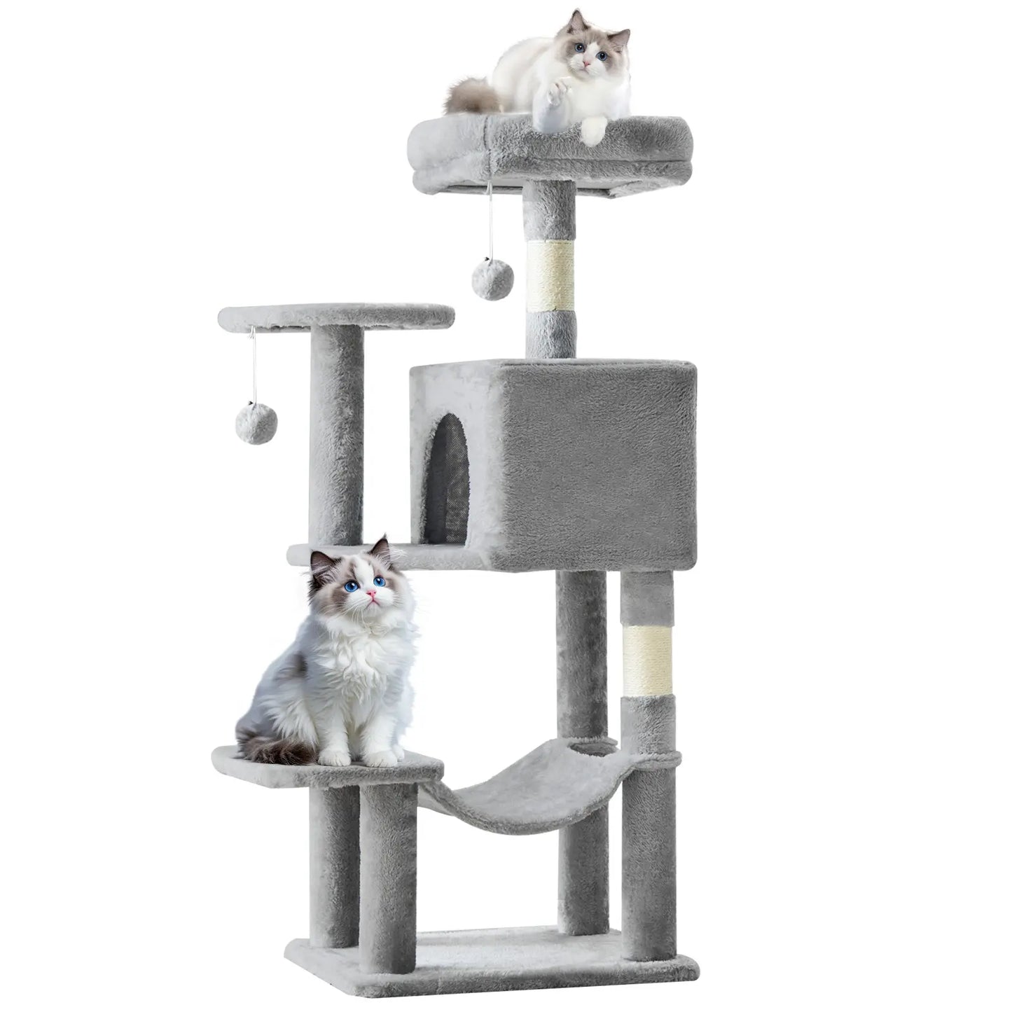 Pettrove Multi-Tier Indoor Cat Tree with Sisal Scratching Post, Condo, Climbing Ladder, and Plush Toy