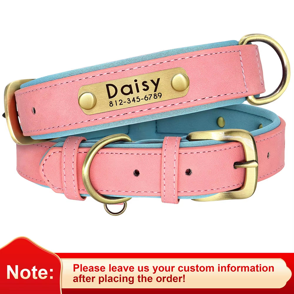 Customizable PU Leather Dog Collar with Padded Comfort and Complimentary Engraving for All Dog Sizes – Adjustable Design
