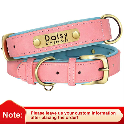 Customizable PU Leather Dog Collar with Padded Comfort and Complimentary Engraving for All Dog Sizes – Adjustable Design