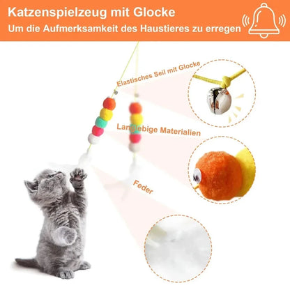 Feathered Caterpillar Cat Toy with Retractable Rope and Sound Features