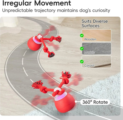Potaroma Touch-Activated Rechargeable Interactive Dog Ball Toy with Rope, Squeaky Moving Ball for Medium and Small Dogs, Dark Red