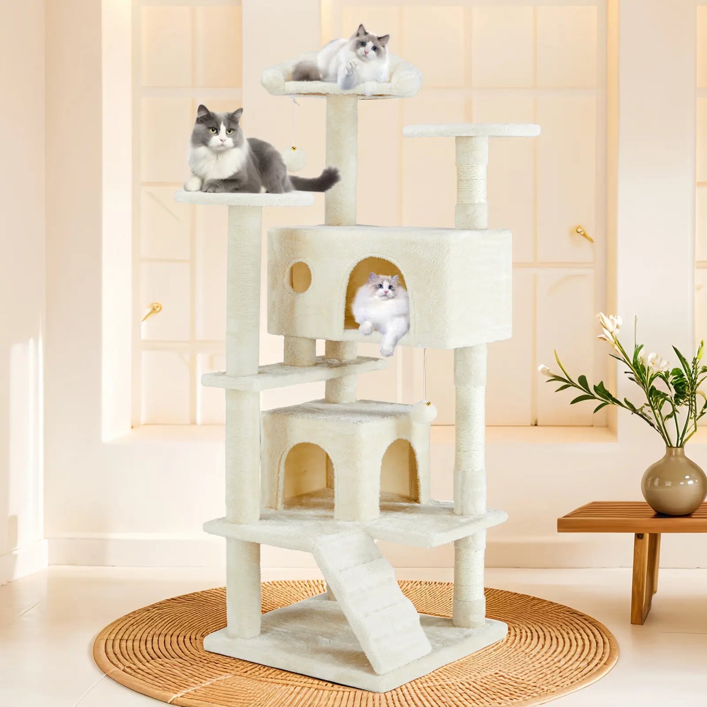 Pettrove Multi-Tier Indoor Cat Tree with Sisal Scratching Post, Condo, Climbing Ladder, and Plush Toy