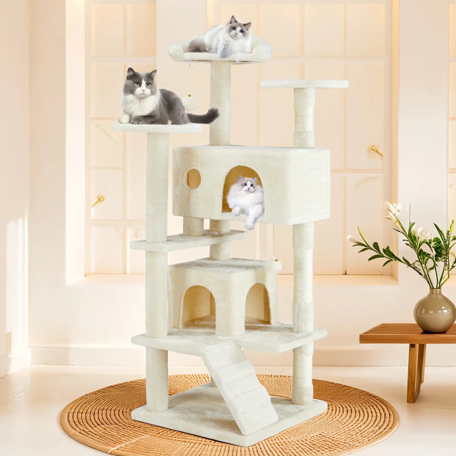 Pettrove Multi-Tier Indoor Cat Tree with Sisal Scratching Post, Condo, Climbing Ladder, and Plush Toy