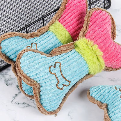 Plush Squeaky Bone Toy for Small to Medium Dogs - Durable Chew Toy for Aggressive Chewers and Dental Care