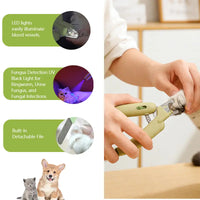 Dog Cat Nail Trimmer with LED Light & UV Lamp, Quick Safe Grooming, Sharp Blades, Built-In Nail File, Nail Collector, Non-Slip Ergonomic Handle for All Pet Sizes