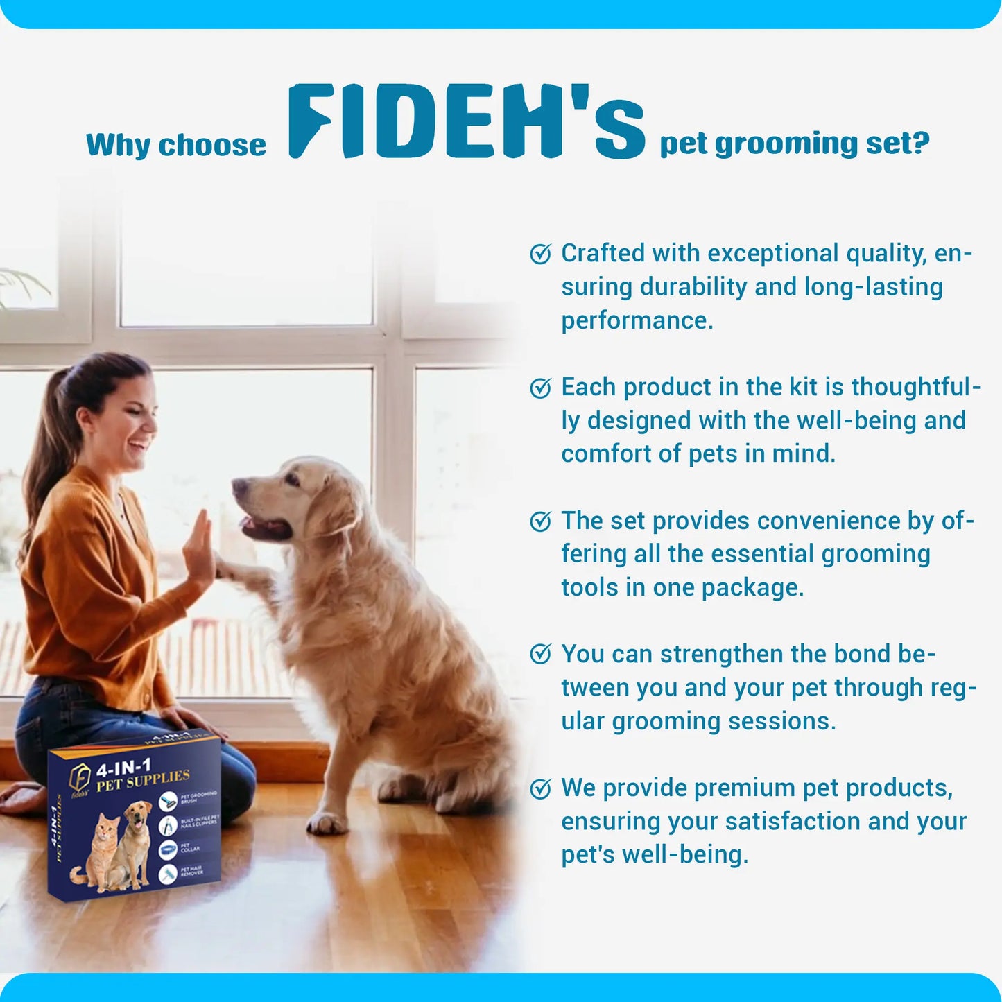 FIDEH 4-in-1 Professional Pet Care Set: Reusable Hair Remover Brush, Double-Sided Shedding Tool, Nail Clippers, and Nylon Collar for Medium Dogs (4 Pieces, Pink)