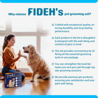 FIDEH 4-in-1 Professional Pet Care Set: Reusable Hair Remover Brush, Double-Sided Shedding Tool, Nail Clippers, and Nylon Collar for Medium Dogs (4 Pieces, Pink)