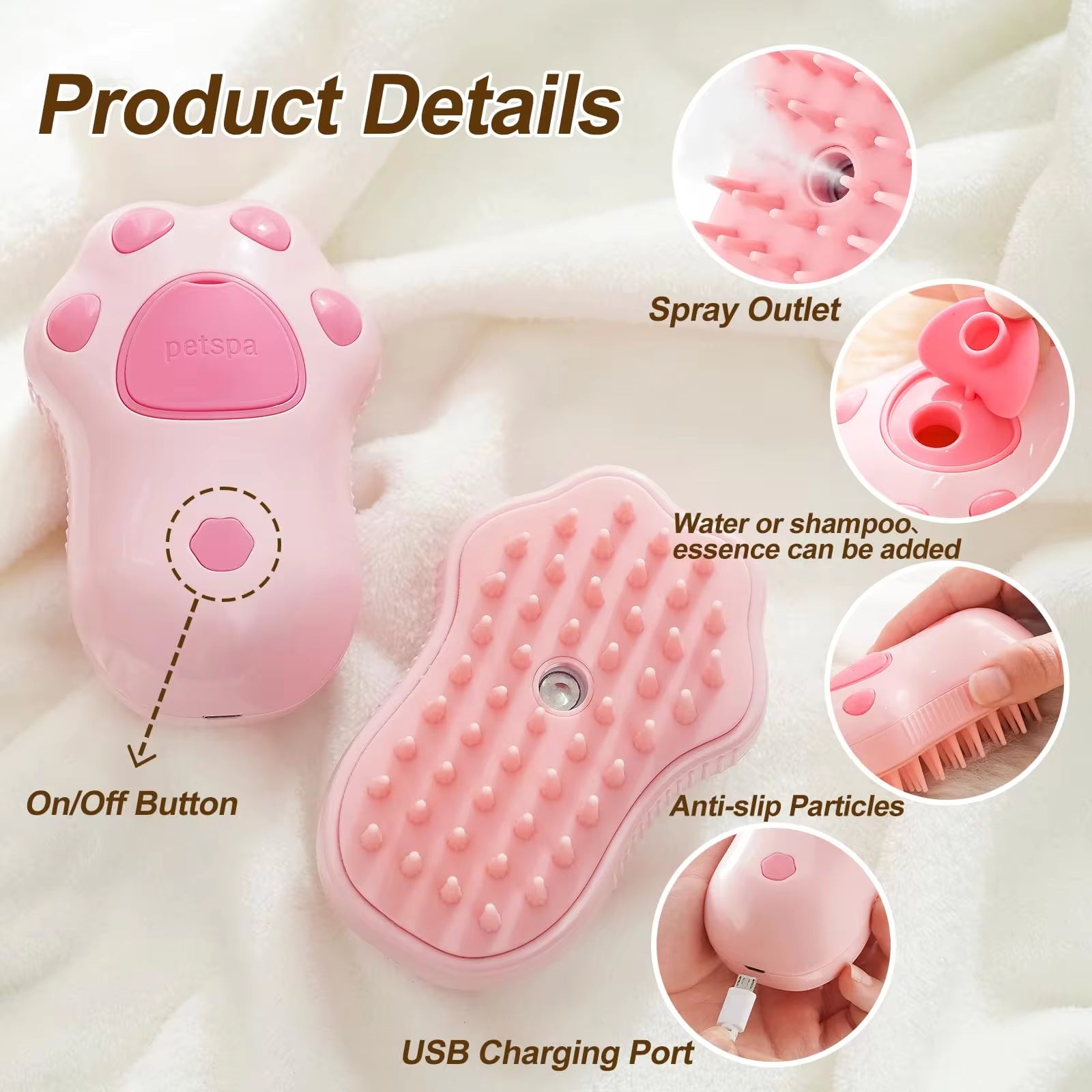 3-in-1 Electric Pet Grooming Brush with Steam, Spray, and Massage Features for Cats and Dogs