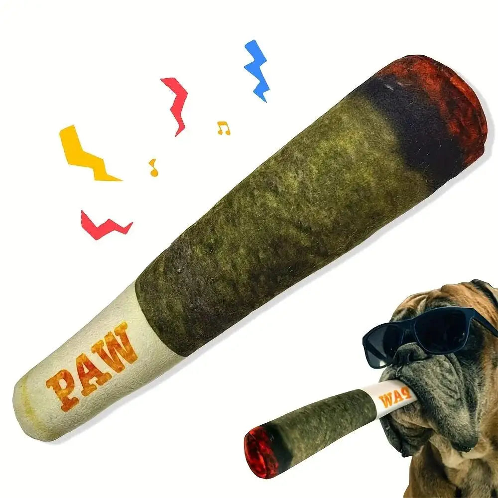 Durable Plush Interactive Chew Toy for Small Dogs - Cigar Design with Squeaker
