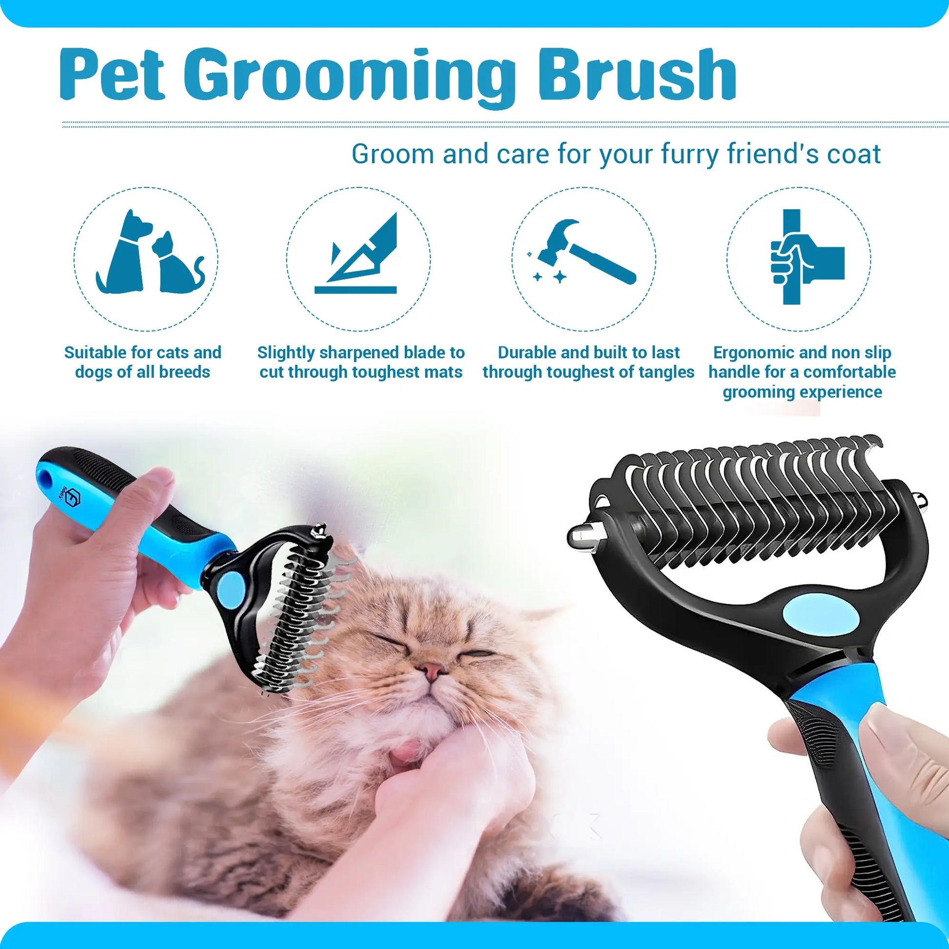 FIDEH 4-in-1 Professional Pet Care Set: Reusable Hair Remover Brush, Double-Sided Shedding Tool, Nail Clippers, and Nylon Collar for Medium Dogs (4 Pieces, Pink)