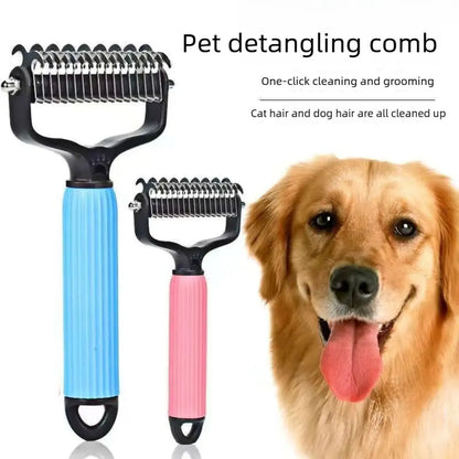 Professional Pet Grooming Tool - Universal Detangling Comb for Dogs with Dual-Sided Stainless Steel Design for Efficient Shedding and Matted Hair Care