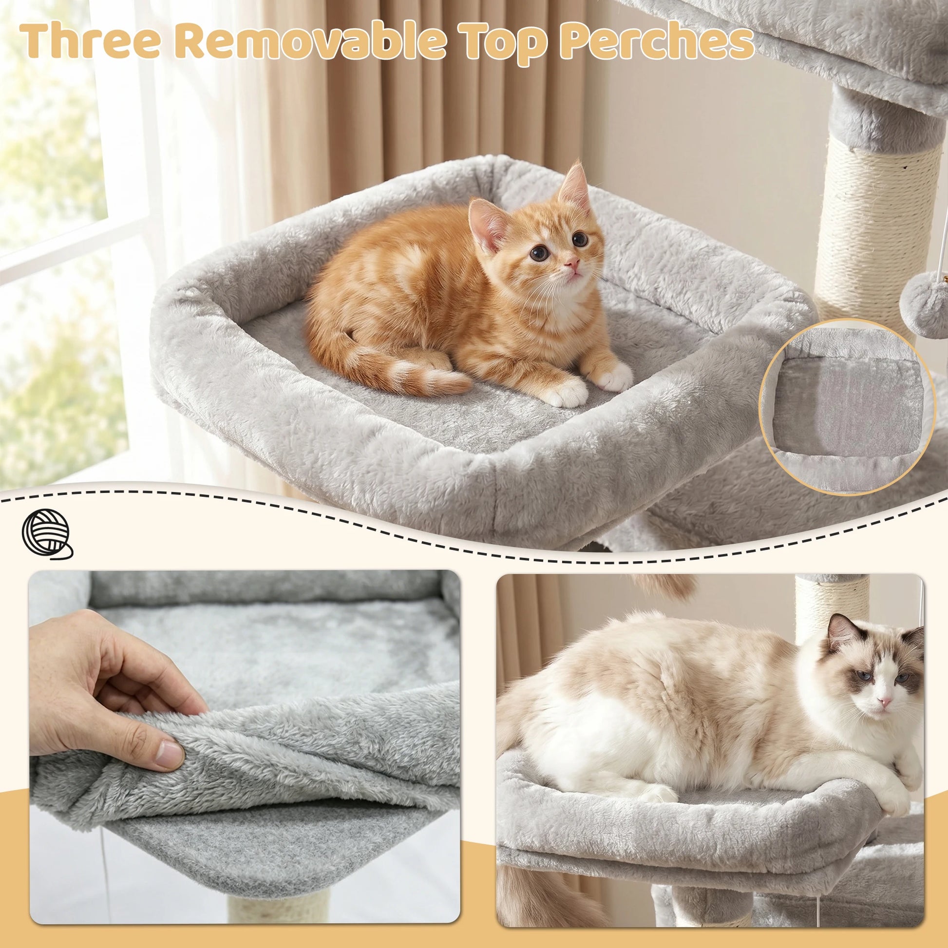 FOOWIN 173 cm (68 in) Large Multi-Level Cat Tree Tower - Indoor Activity Center with 2 Condos, 3 Plush Perches, and Scratching Post for Cats and Kittens