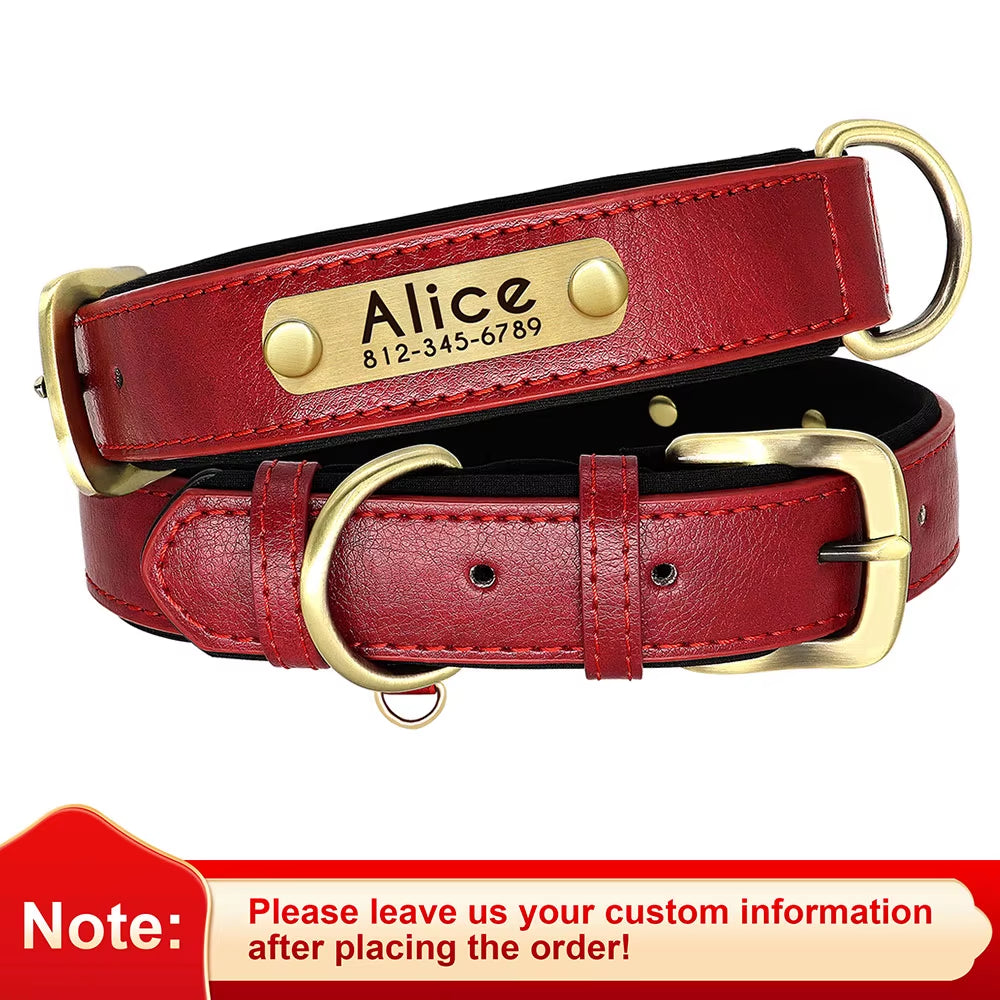 Customizable PU Leather Dog Collar with Padded Comfort and Complimentary Engraving for All Dog Sizes – Adjustable Design