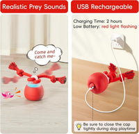 Potaroma Touch-Activated Rechargeable Interactive Dog Ball Toy with Rope, Squeaky Moving Ball for Medium and Small Dogs, Dark Red