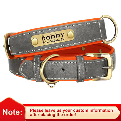 Customizable PU Leather Dog Collar with Padded Comfort and Complimentary Engraving for All Dog Sizes – Adjustable Design