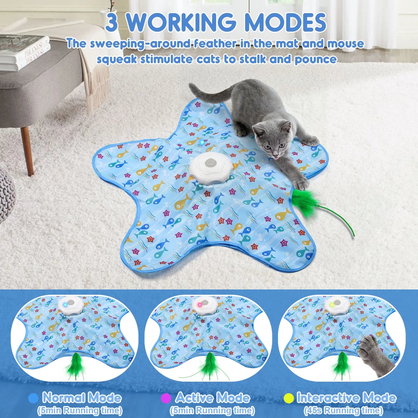 Rechargeable Interactive Feather Wand Cat Toy - Automatic Indoor Exercise and Engagement for All Breeds