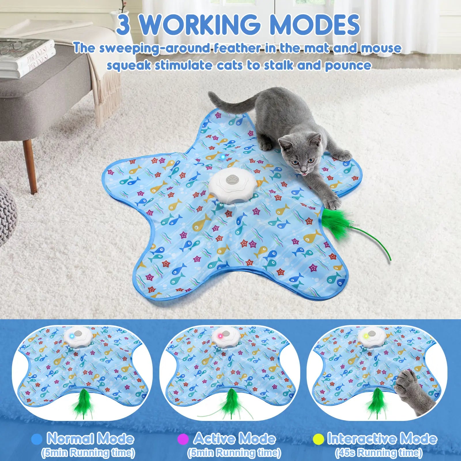 Rechargeable Interactive Feather Wand Cat Toy - Automatic Indoor Exercise and Engagement for All Breeds