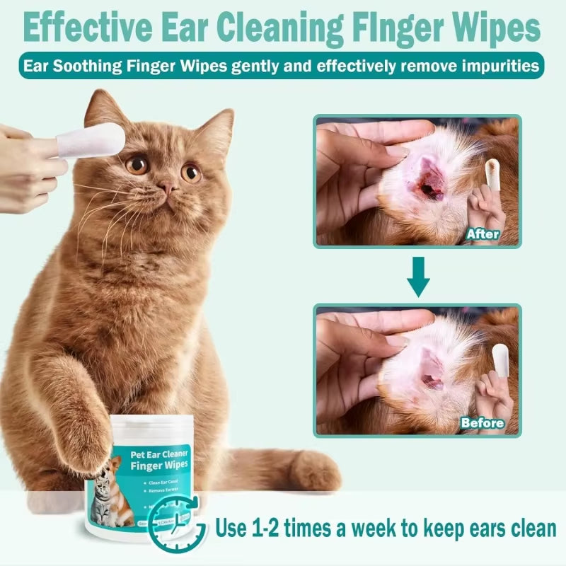 Pet Ear Cleaning Wipes - Disposable Ear Care Finger Covers for Convenient Cleaning of Ear Mites in Dogs