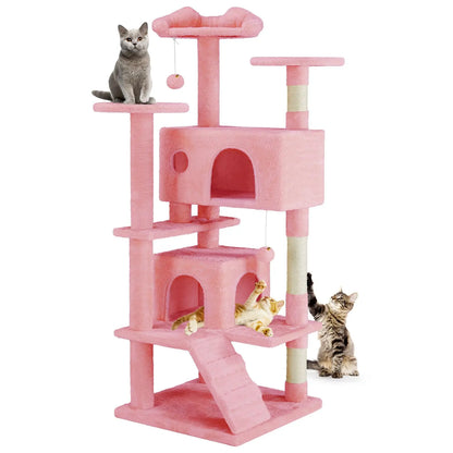 Pettrove Multi-Tier Indoor Cat Tree with Sisal Scratching Post, Condo, Climbing Ladder, and Plush Toy