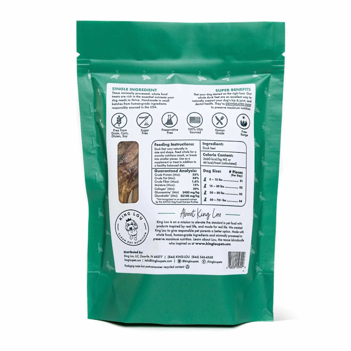 King Lou Premium Human-Grade Whole Duck Feet Dental Chews for Dogs - 100% All-Natural, Single Ingredient, USA-Made Pet Treats