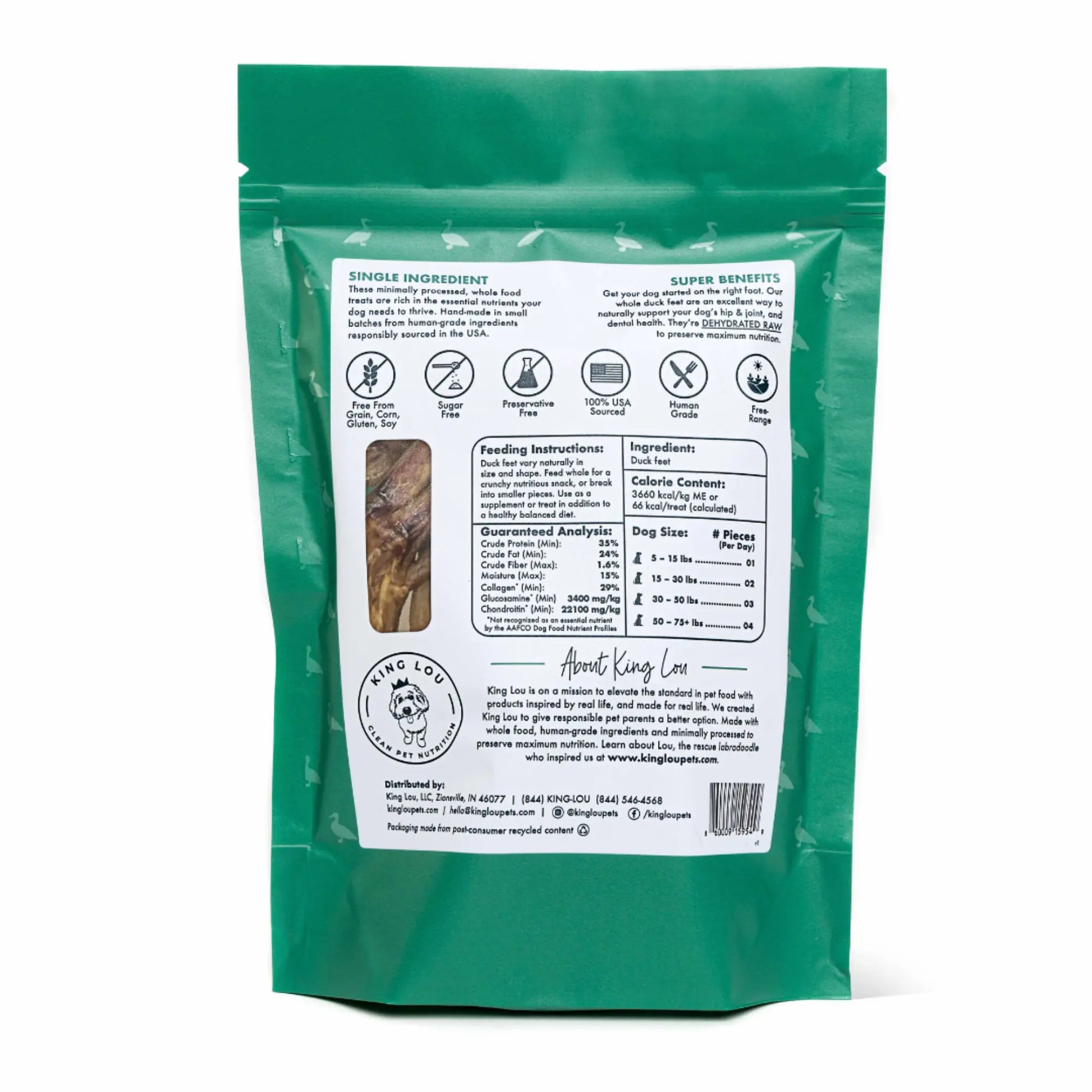King Lou Premium Human-Grade Whole Duck Feet Dental Chews for Dogs - 100% All-Natural, Single Ingredient, USA-Made Pet Treats