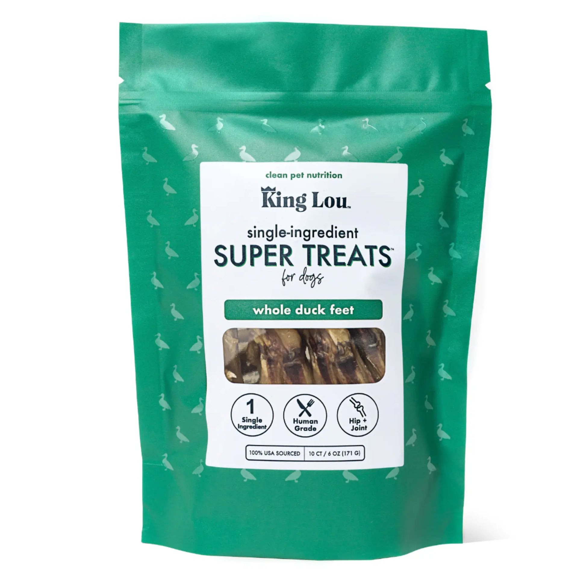 King Lou Premium Human-Grade Whole Duck Feet Dental Chews for Dogs - 100% All-Natural, Single Ingredient, USA-Made Pet Treats