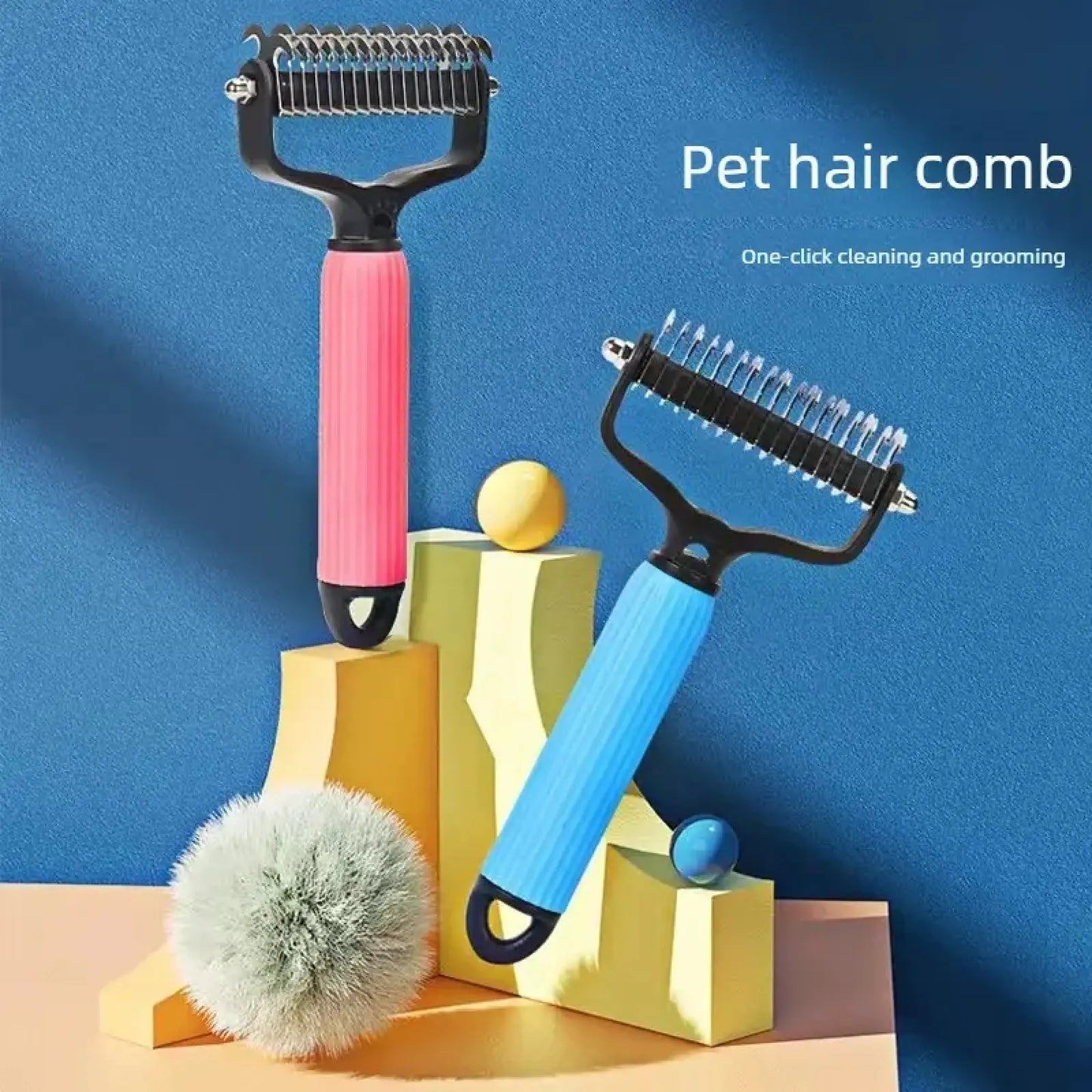 Professional Pet Grooming Tool - Universal Detangling Comb for Dogs with Dual-Sided Stainless Steel Design for Efficient Shedding and Matted Hair Care