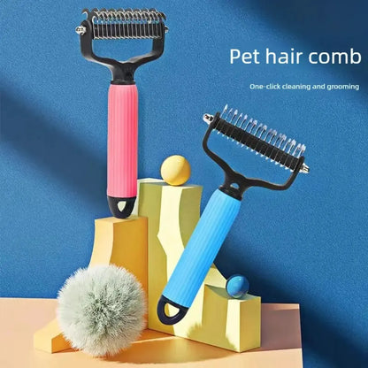Professional Pet Grooming Tool - Universal Detangling Comb for Dogs with Dual-Sided Stainless Steel Design for Efficient Shedding and Matted Hair Care