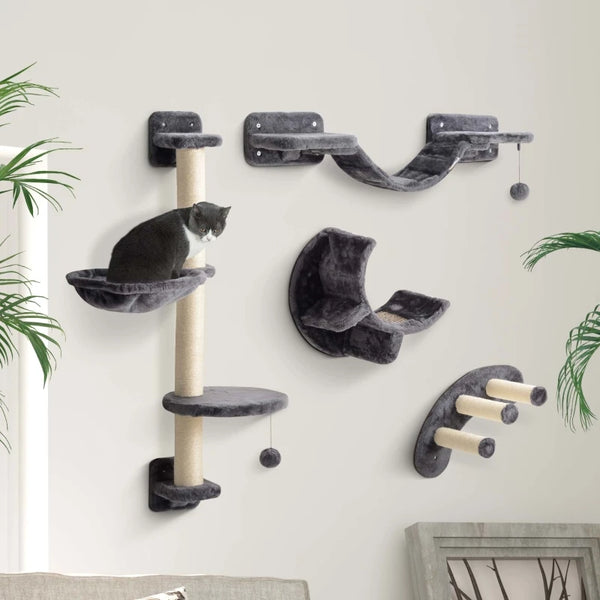 Cat Climbing Wall 4-Piece Set with Hammock, Cat Bridge (Up to 5 Kg), Dark Grey, On-Site