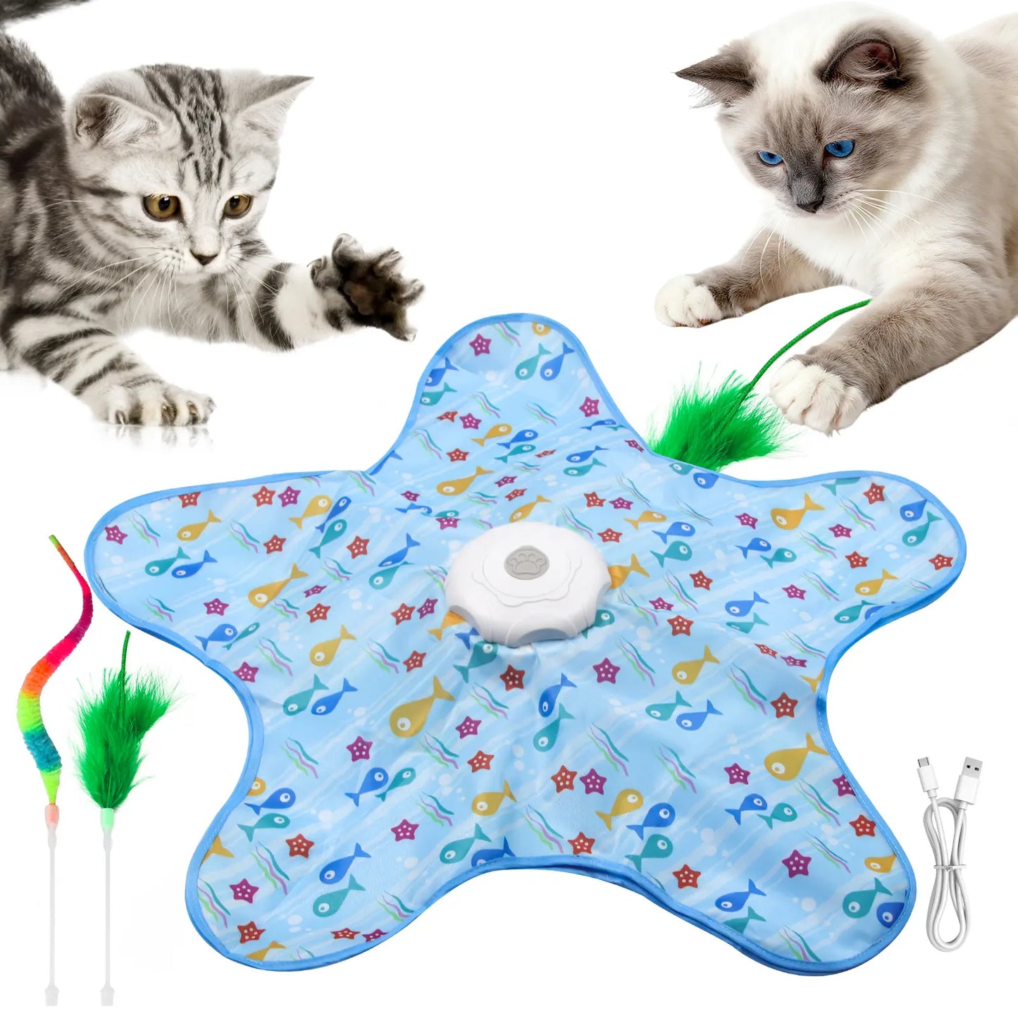 Rechargeable Interactive Feather Wand Cat Toy - Automatic Indoor Exercise and Engagement for All Breeds