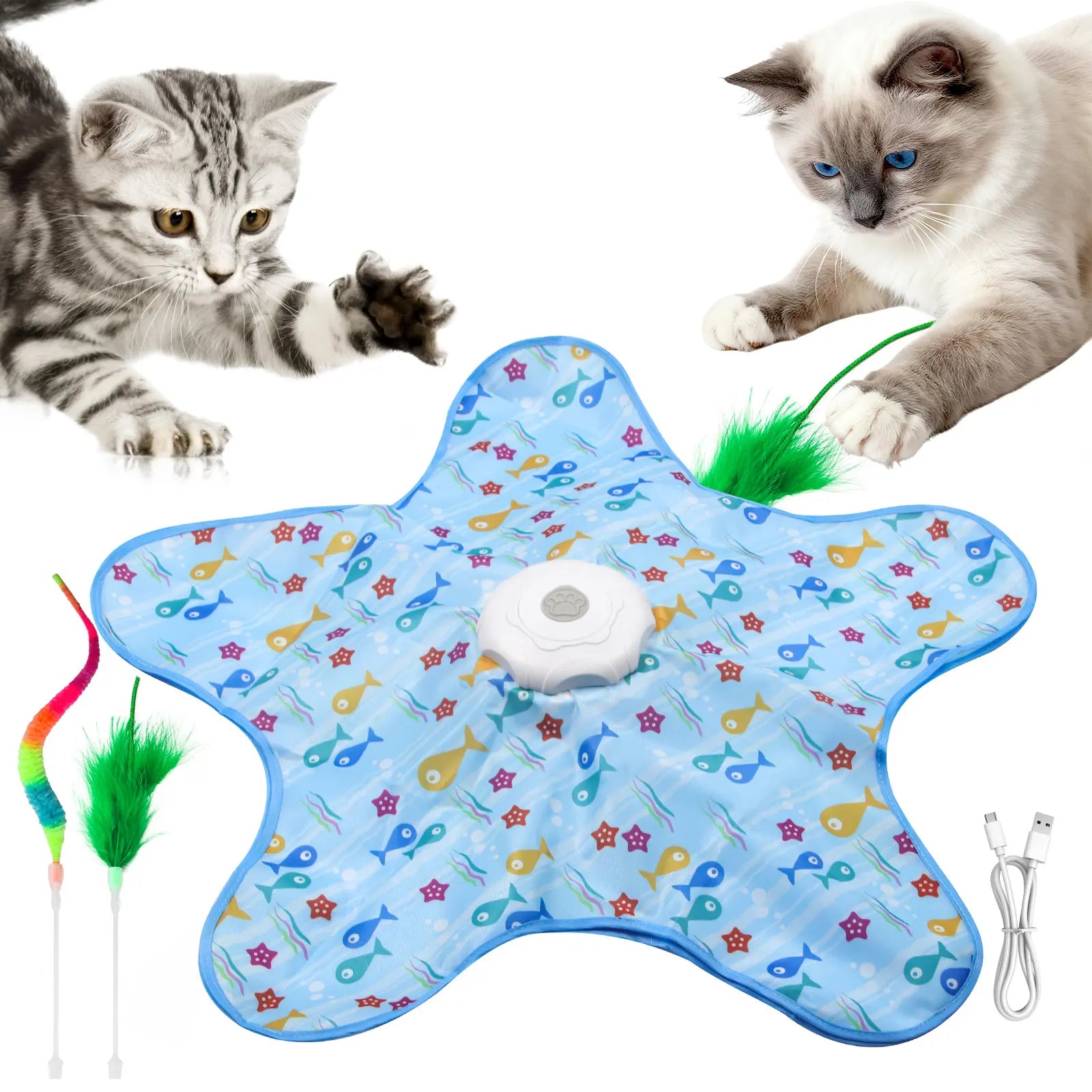 Rechargeable Interactive Feather Wand Cat Toy - Automatic Indoor Exercise and Engagement for All Breeds
