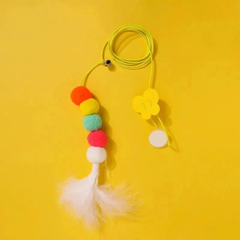 Feathered Caterpillar Cat Toy with Retractable Rope and Sound Features