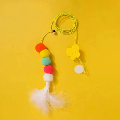 Feathered Caterpillar Cat Toy with Retractable Rope and Sound Features