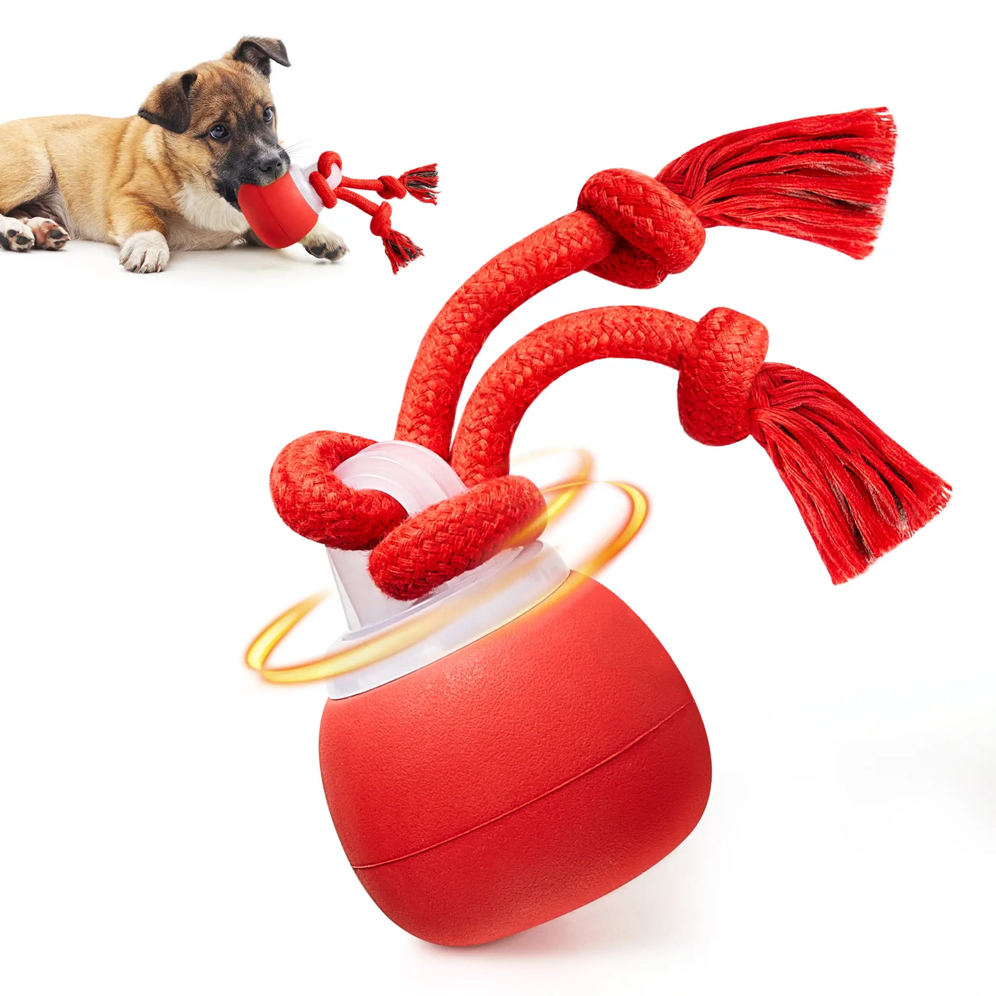 Potaroma Touch-Activated Rechargeable Interactive Dog Ball Toy with Rope, Squeaky Moving Ball for Medium and Small Dogs, Dark Red
